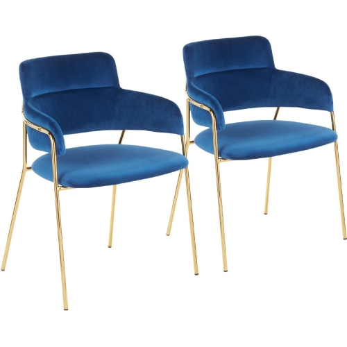 Napoli Dining Chair in Blue Velvet & Gold Metal (Set of 2)